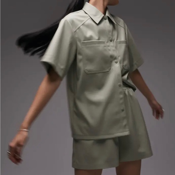 TOPSHOP CREME FAUX LEATHER BUTTON TOP - Picture 3 of 8